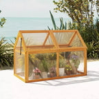 Costway Wood Cold Frame Greenhouse w/Transparent Panels Adjustable Roof Indoor Outdoor