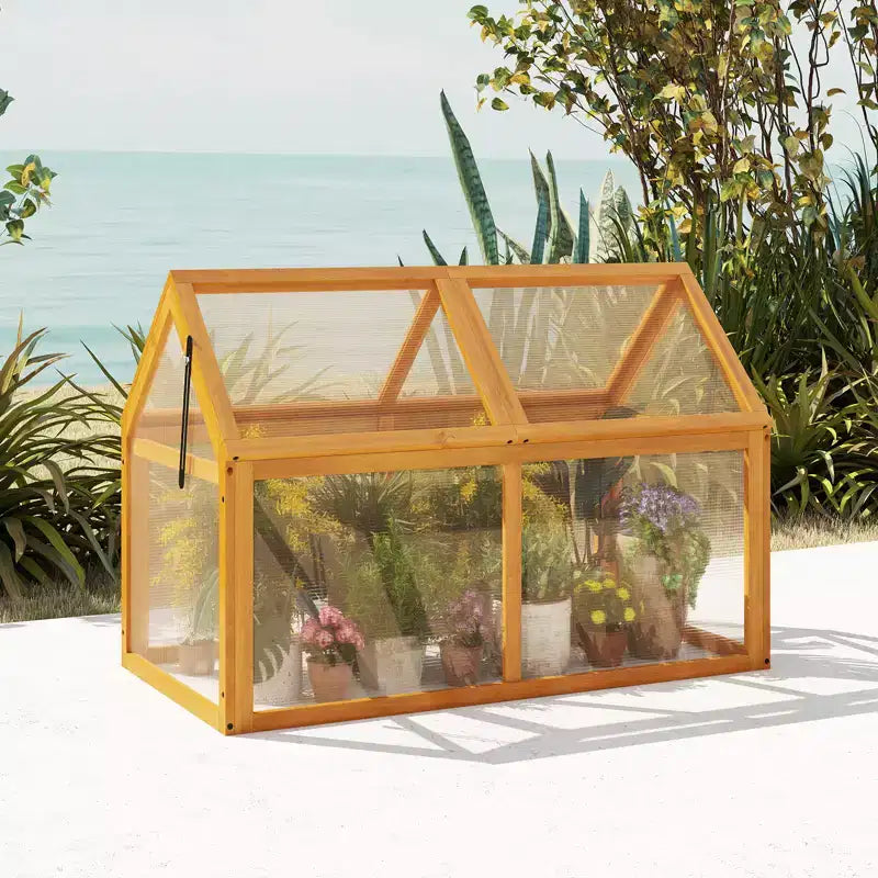 Costway Wood Cold Frame Greenhouse w/Transparent Panels Adjustable Roof Indoor Outdoor