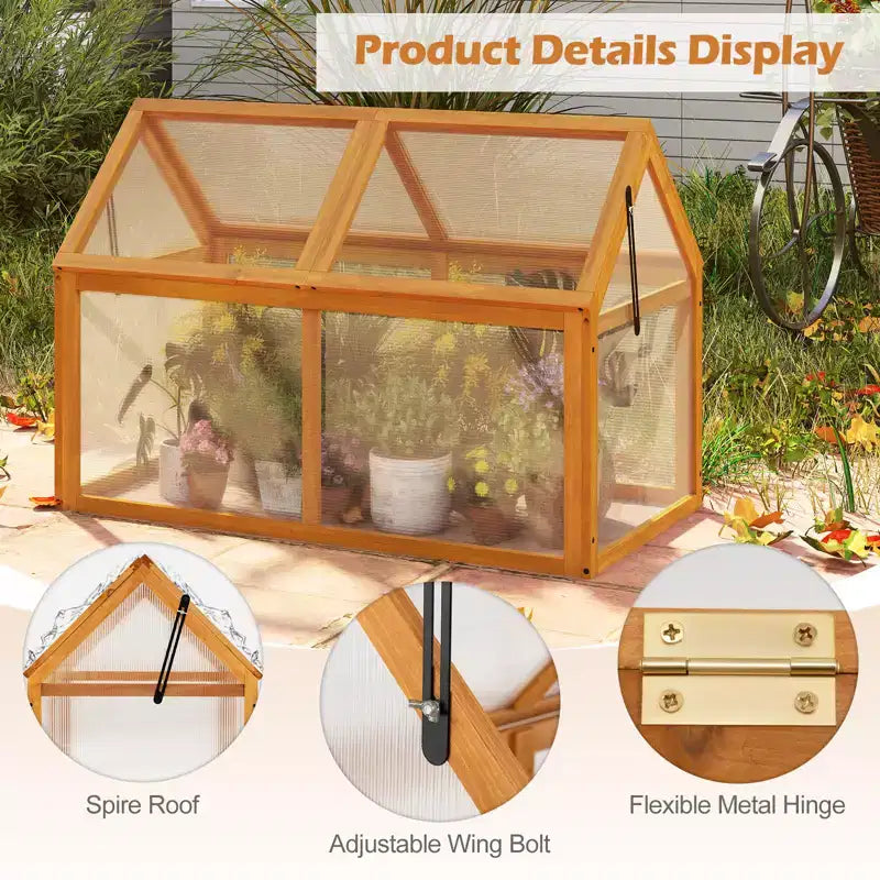 Costway Wood Cold Frame Greenhouse w/Transparent Panels Adjustable Roof Indoor Outdoor
