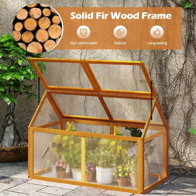 Costway Wood Cold Frame Greenhouse w/Transparent Panels Adjustable Roof Indoor Outdoor