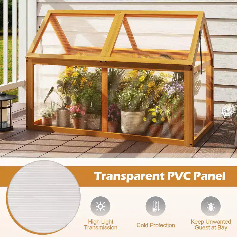 Costway Wood Cold Frame Greenhouse w/Transparent Panels Adjustable Roof Indoor Outdoor