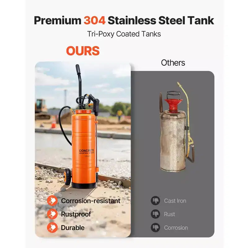 VEVOR Industrial Sprayer, 4.5 Gallons Large Capacity, Stainless Steel Concrete Sprayer with Ergonomic Handle & Removable Cart, 48 & 120 Hose,Orange