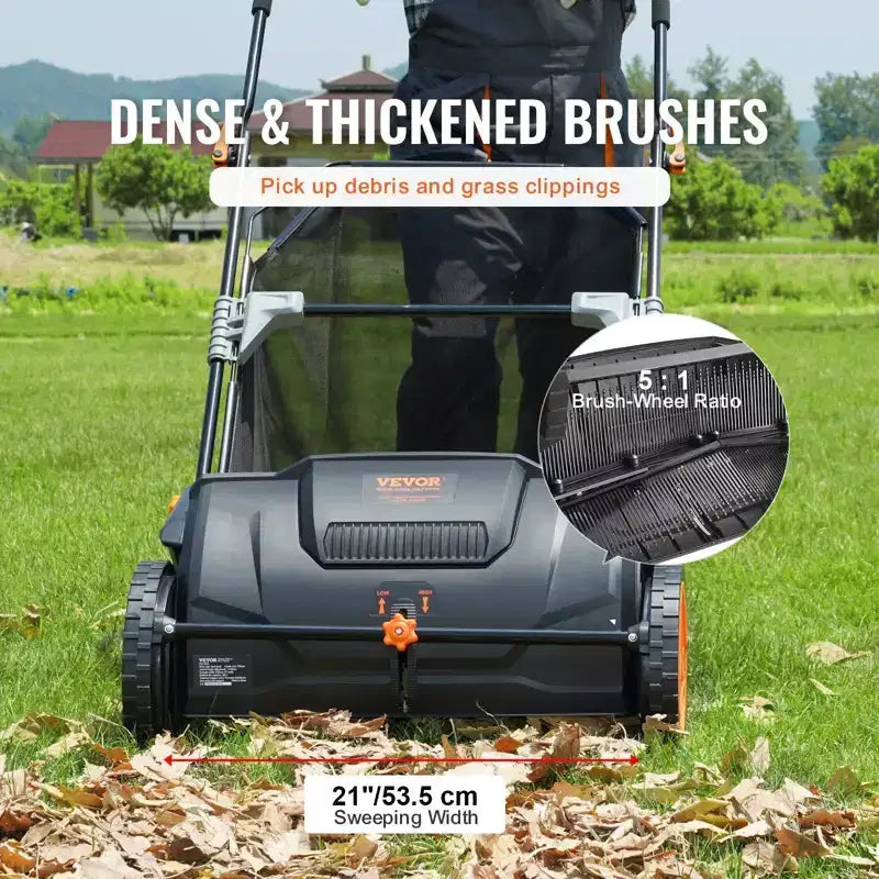 VIYET 21 Push Lawn Sweeper, 3.5 cu.ft Mesh Bag, Heavy-Duty Steel Grass Leaf Collector with 2 Brushes & Plastic Wheels for Lawn Garden Yard