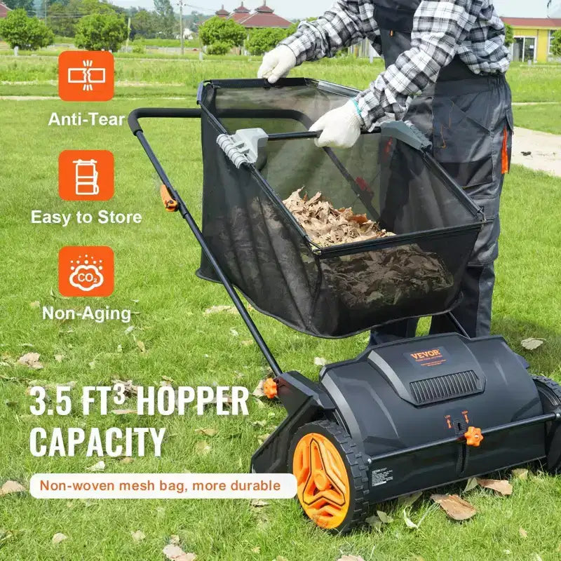 VIYET 21 Push Lawn Sweeper, 3.5 cu.ft Mesh Bag, Heavy-Duty Steel Grass Leaf Collector with 2 Brushes & Plastic Wheels for Lawn Garden Yard