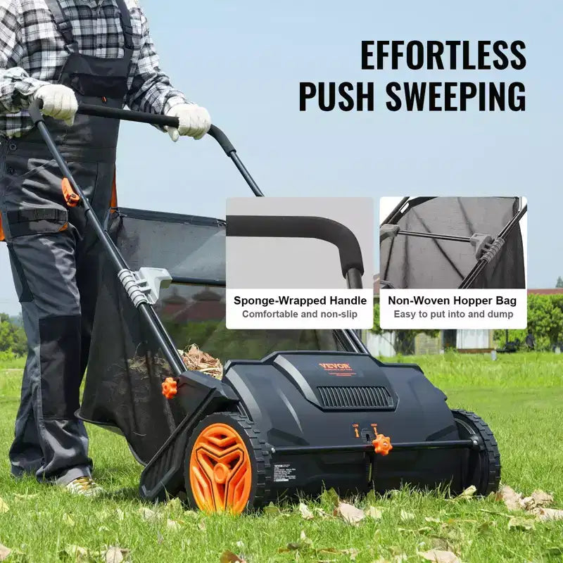 VIYET 21 Push Lawn Sweeper, 3.5 cu.ft Mesh Bag, Heavy-Duty Steel Grass Leaf Collector with 2 Brushes & Plastic Wheels for Lawn Garden Yard