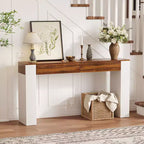 Long Console Table with 2 Drawers,Farmhouse Entryway Table Behind Couch,Wooden Foyer Stand Entry Station, Modern Hallway Accent Furniture