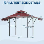 8x5 ft BBQ Grill Gazebo with Adjustable Dual Side Awnings 2-Tier Shelter with 2 Shelves Hooks 4 Lights Steel Frame Canopy for Backyard Garden