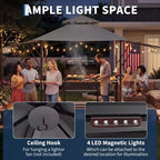 8x5 ft BBQ Grill Gazebo with Adjustable Dual Side Awnings 2-Tier Shelter with 2 Shelves Hooks 4 Lights Steel Frame Canopy for Backyard Garden