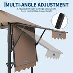 8x5 ft BBQ Grill Gazebo with Adjustable Dual Side Awnings 2-Tier Shelter with 2 Shelves Hooks 4 Lights Steel Frame Canopy for Backyard Garden