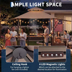 8x5 ft BBQ Grill Gazebo with Adjustable Dual Side Awnings 2-Tier Shelter with 2 Shelves Hooks 4 Lights Steel Frame Canopy for Backyard Garden