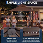 8x5 ft BBQ Grill Gazebo with Adjustable Dual Side Awnings 2-Tier Shelter with 2 Shelves Hooks 4 Lights Steel Frame Canopy for Backyard Garden
