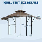 8x5 ft BBQ Grill Gazebo with Adjustable Dual Side Awnings 2-Tier Shelter with 2 Shelves Hooks 4 Lights Steel Frame Canopy for Backyard Garden