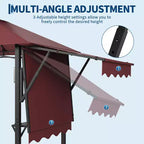 8x5 ft BBQ Grill Gazebo with Adjustable Dual Side Awnings 2-Tier Shelter with 2 Shelves Hooks 4 Lights Steel Frame Canopy for Backyard Garden