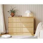 Farmhouse 6 Drawer Dresser, 47 Inch Wide Chest of Drawers with Handle-Less Design, Natural Oak Wooden Storage Cabinet for Bedroom & Living Room