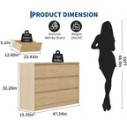 Farmhouse 6 Drawer Dresser, 47 Inch Wide Chest of Drawers with Handle-Less Design, Natural Oak Wooden Storage Cabinet for Bedroom & Living Room