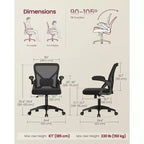 VASAGLE Ergonomic Mesh Office Chair with Adjustable Lumbar Support, 90-105 Tilt Function, Wide Seat, FlipUp Armrests