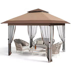 12'x12' Outdoor Gazebo Canopy Tent with 2-Tiered Vented Top, Mosquito Netting & Curtains, Pop Up Shelter for Patio & Backyard