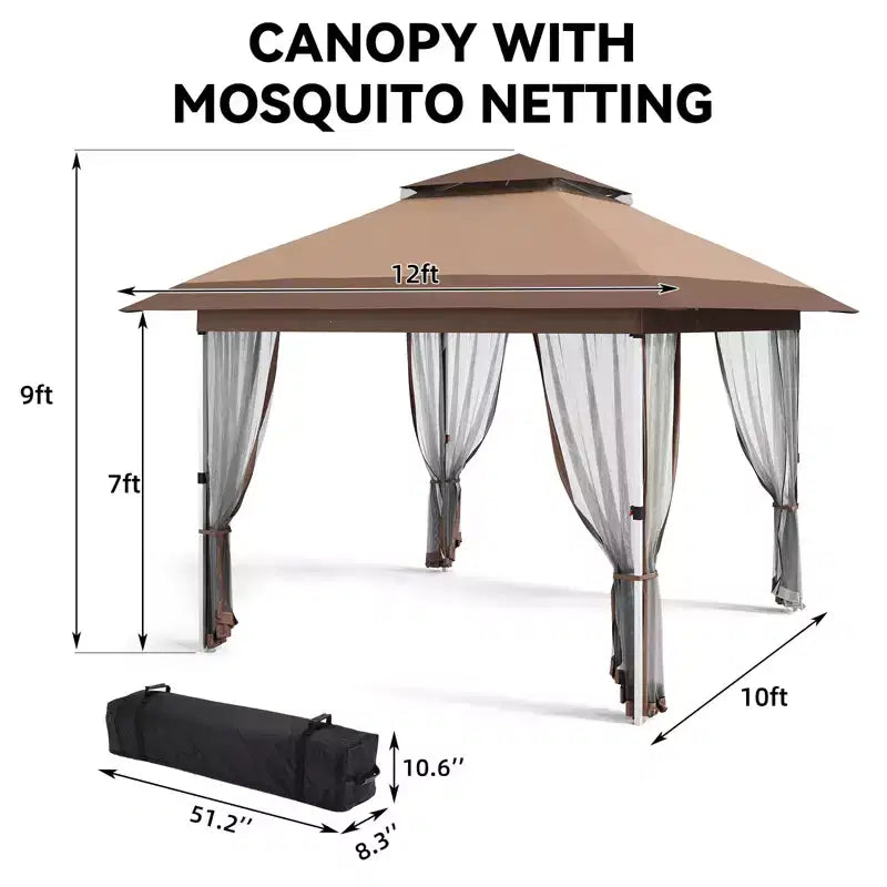 12'x12' Outdoor Gazebo Canopy Tent with 2-Tiered Vented Top, Mosquito Netting & Curtains, Pop Up Shelter for Patio & Backyard