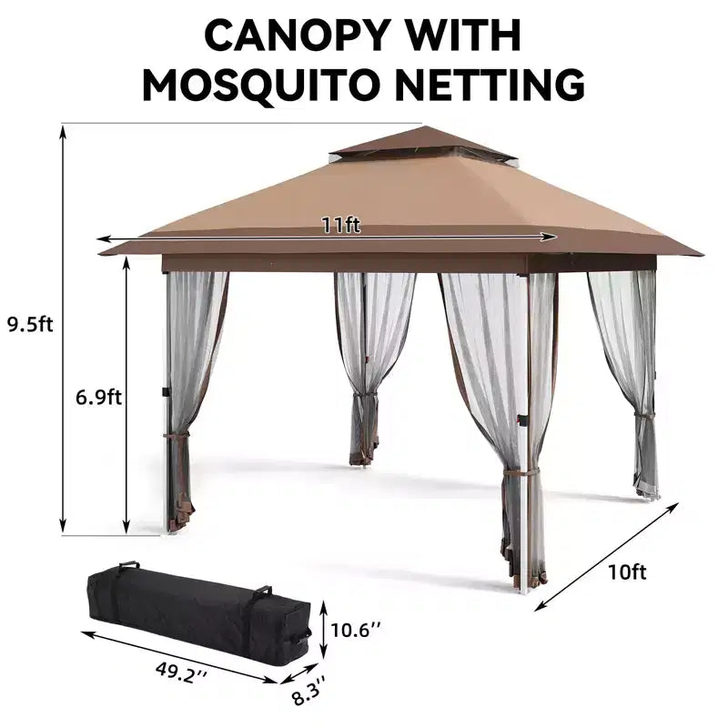 12'x12' Outdoor Gazebo Canopy Tent with 2-Tiered Vented Top, Mosquito Netting & Curtains, Pop Up Shelter for Patio & Backyard