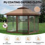 12'x12' Outdoor Gazebo Canopy Tent with 2-Tiered Vented Top, Mosquito Netting & Curtains, Pop Up Shelter for Patio & Backyard