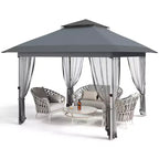 12'x12' Outdoor Gazebo Canopy Tent with 2-Tiered Vented Top, Mosquito Netting & Curtains, Pop Up Shelter for Patio & Backyard