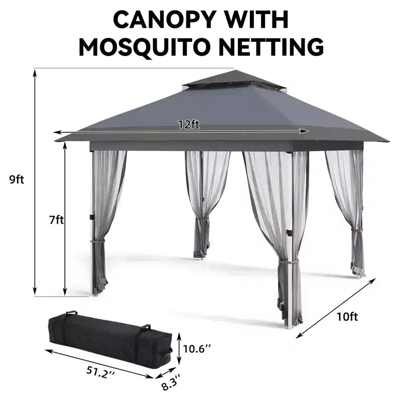 12'x12' Outdoor Gazebo Canopy Tent with 2-Tiered Vented Top, Mosquito Netting & Curtains, Pop Up Shelter for Patio & Backyard