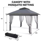 12'x12' Outdoor Gazebo Canopy Tent with 2-Tiered Vented Top, Mosquito Netting & Curtains, Pop Up Shelter for Patio & Backyard