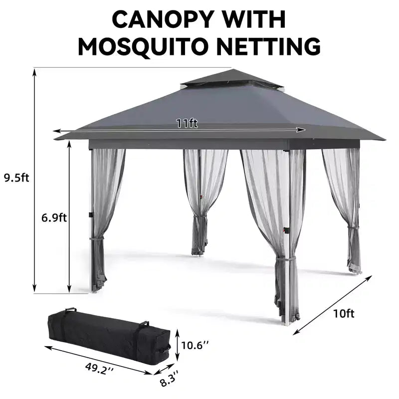 12'x12' Outdoor Gazebo Canopy Tent with 2-Tiered Vented Top, Mosquito Netting & Curtains, Pop Up Shelter for Patio & Backyard