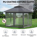 12'x12' Outdoor Gazebo Canopy Tent with 2-Tiered Vented Top, Mosquito Netting & Curtains, Pop Up Shelter for Patio & Backyard