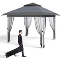 12'x12' Outdoor Gazebo Canopy Tent with 2-Tiered Vented Top, Mosquito Netting & Curtains, Pop Up Shelter for Patio & Backyard