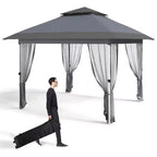 12'x12' Outdoor Gazebo Canopy Tent with 2-Tiered Vented Top, Mosquito Netting & Curtains, Pop Up Shelter for Patio & Backyard