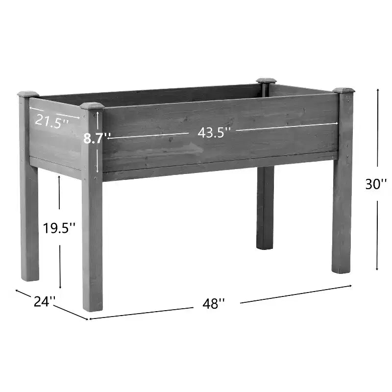 Large Raised Garden Bed with Legs, 48 L x 24 W x 30 H, Made of Solid Wood