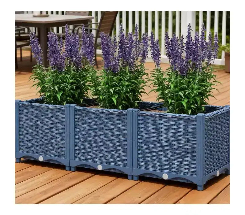Blue Plastic Raised Garden Bed with Drainage Holes for Indoor/Outdoor Use, 47.2x15.7x14.6 inch