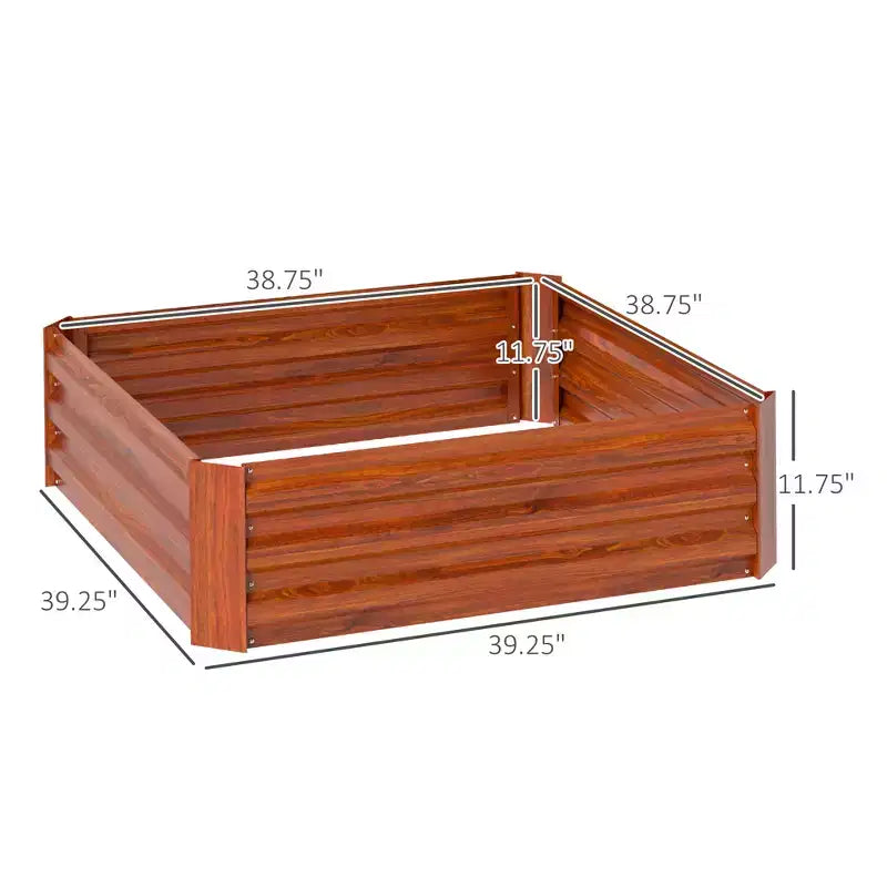 Set of 2 Dark Brown Galvanized Steel Raised Garden Beds, 39.25x39.25x11.75 inch
