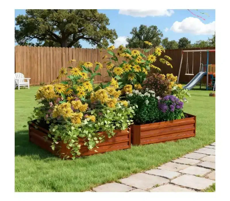 Set of 2 Dark Brown Galvanized Steel Raised Garden Beds, 39.25x39.25x11.75 inch