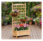 Wooden Raised Garden Bed with Decorative Trellis and Deep Planter Box, 23.5x11.5x49.25 inch