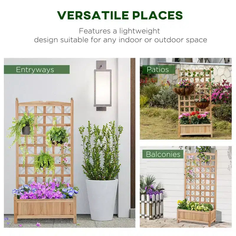 Wooden Raised Garden Bed with Decorative Trellis and Deep Planter Box, 23.5x11.5x49.25 inch