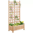 Wooden Raised Garden Bed with Decorative Trellis and Deep Planter Box, 23.5x11.5x49.25 inch