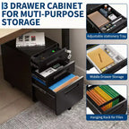 Secure 3-Drawer Metal File Cabinet, Lockable, Fully Assembled, Mobile Under Desk Storage on 5 Wheels, Anti-Tilt, Fits A4/Letter/Legal Files, Black