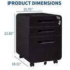 Secure 3-Drawer Metal File Cabinet, Lockable, Fully Assembled, Mobile Under Desk Storage on 5 Wheels, Anti-Tilt, Fits A4/Letter/Legal Files, Black