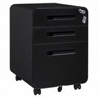 Secure 3-Drawer Metal File Cabinet, Lockable, Fully Assembled, Mobile Under Desk Storage on 5 Wheels, Anti-Tilt, Fits A4/Letter/Legal Files, Black