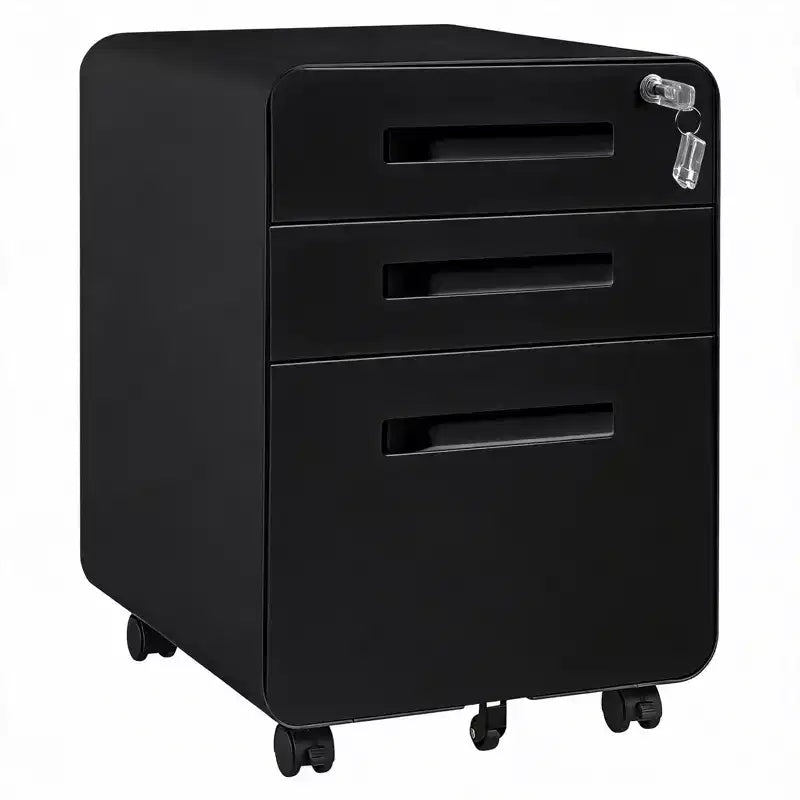 Secure 3-Drawer Metal File Cabinet, Lockable, Fully Assembled, Mobile Under Desk Storage on 5 Wheels, Anti-Tilt, Fits A4/Letter/Legal Files, Black