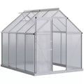 Polycarbonate Greenhouse with Aluminum Frame, Walk-in Heavy Duty Green House with Adjustable Roof Vent, Rain Gutter and Sliding Door