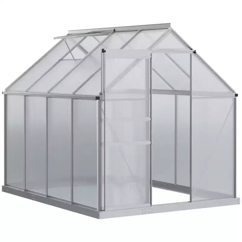 Polycarbonate Greenhouse with Aluminum Frame, Walk-in Heavy Duty Green House with Adjustable Roof Vent, Rain Gutter and Sliding Door