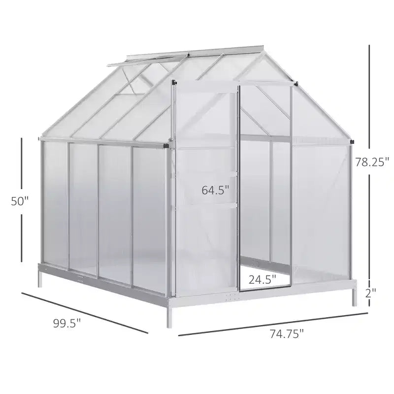 Polycarbonate Greenhouse with Aluminum Frame, Walk-in Heavy Duty Green House with Adjustable Roof Vent, Rain Gutter and Sliding Door