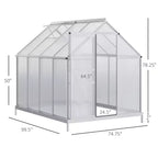 Polycarbonate Greenhouse with Aluminum Frame, Walk-in Heavy Duty Green House with Adjustable Roof Vent, Rain Gutter and Sliding Door