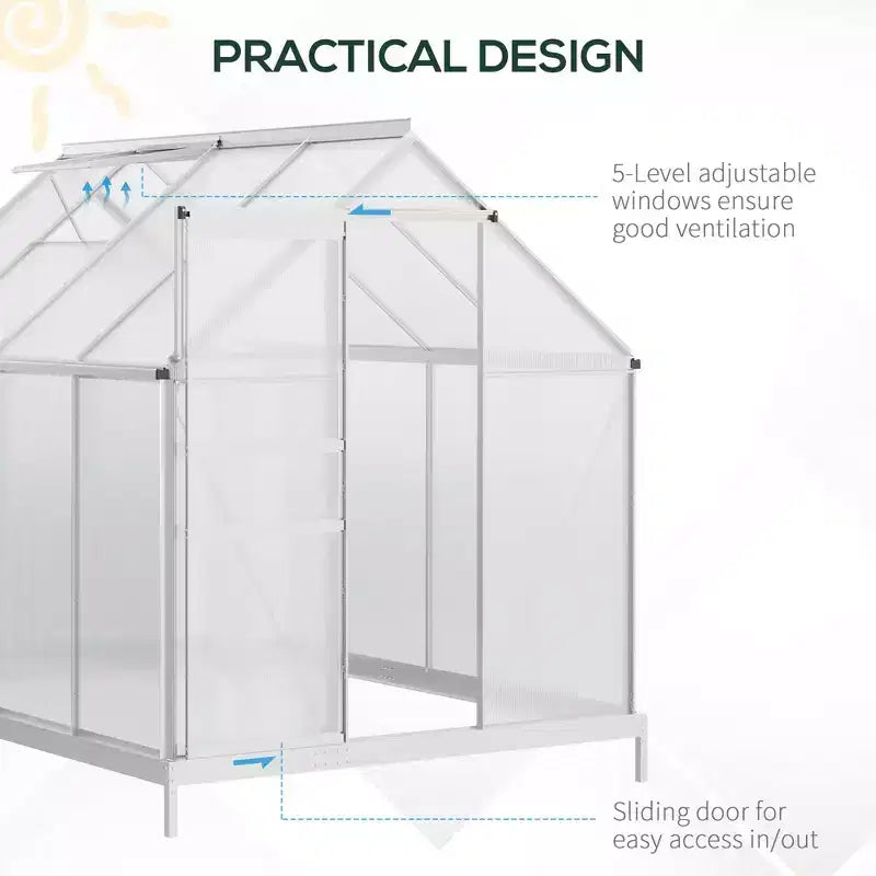 Polycarbonate Greenhouse with Aluminum Frame, Walk-in Heavy Duty Green House with Adjustable Roof Vent, Rain Gutter and Sliding Door