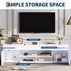 High Gloss TV Stand for 75/80/85 Inch TV, Modern Entertainment Center with Lights & Glass Shelves, Media Console for Living Room & Bedroom