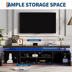 High Gloss TV Stand for 75/80/85 Inch TV, Modern Entertainment Center with Lights & Glass Shelves, Media Console for Living Room & Bedroom