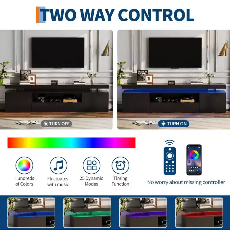 High Gloss TV Stand for 75/80/85 Inch TV, Modern Entertainment Center with Lights & Glass Shelves, Media Console for Living Room & Bedroom
